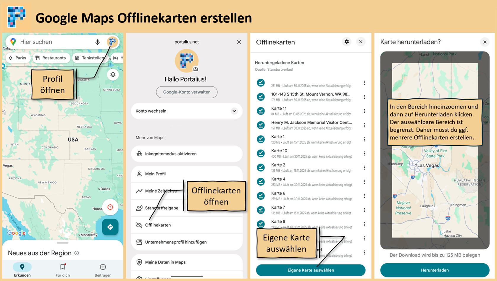 Anleitung für das Erstellen von Offlinekarten in Google Maps